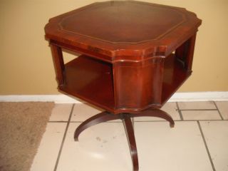 Vintage Large Leather Top Drum Table Bookcase With Brass Feet photo
