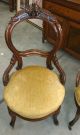 Pair Antique Victorian Carved Balloon Back Side Chairs Round Upholstered Seats 1800-1899 photo 2