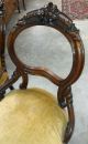 Pair Antique Victorian Carved Balloon Back Side Chairs Round Upholstered Seats 1800-1899 photo 4