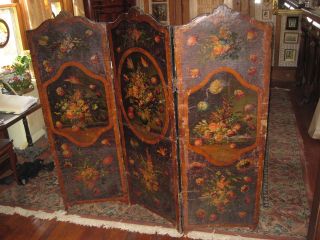 Antique 20 ' S Floor Screen/room Divider Hand Painted Flowers photo