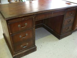 Antique Solid Wood Executive Office Desk Double Pedestal Kneehole In Arkansas photo