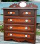 Fantastic Antique Miniature Chest Drawers Solid Birdseye Maple & Walnut Carved 1800-1899 photo 3