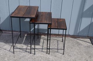 Stacking Nesting Iron Wood Tables Mid Century Modern Mccobb Wineberg Vintage photo