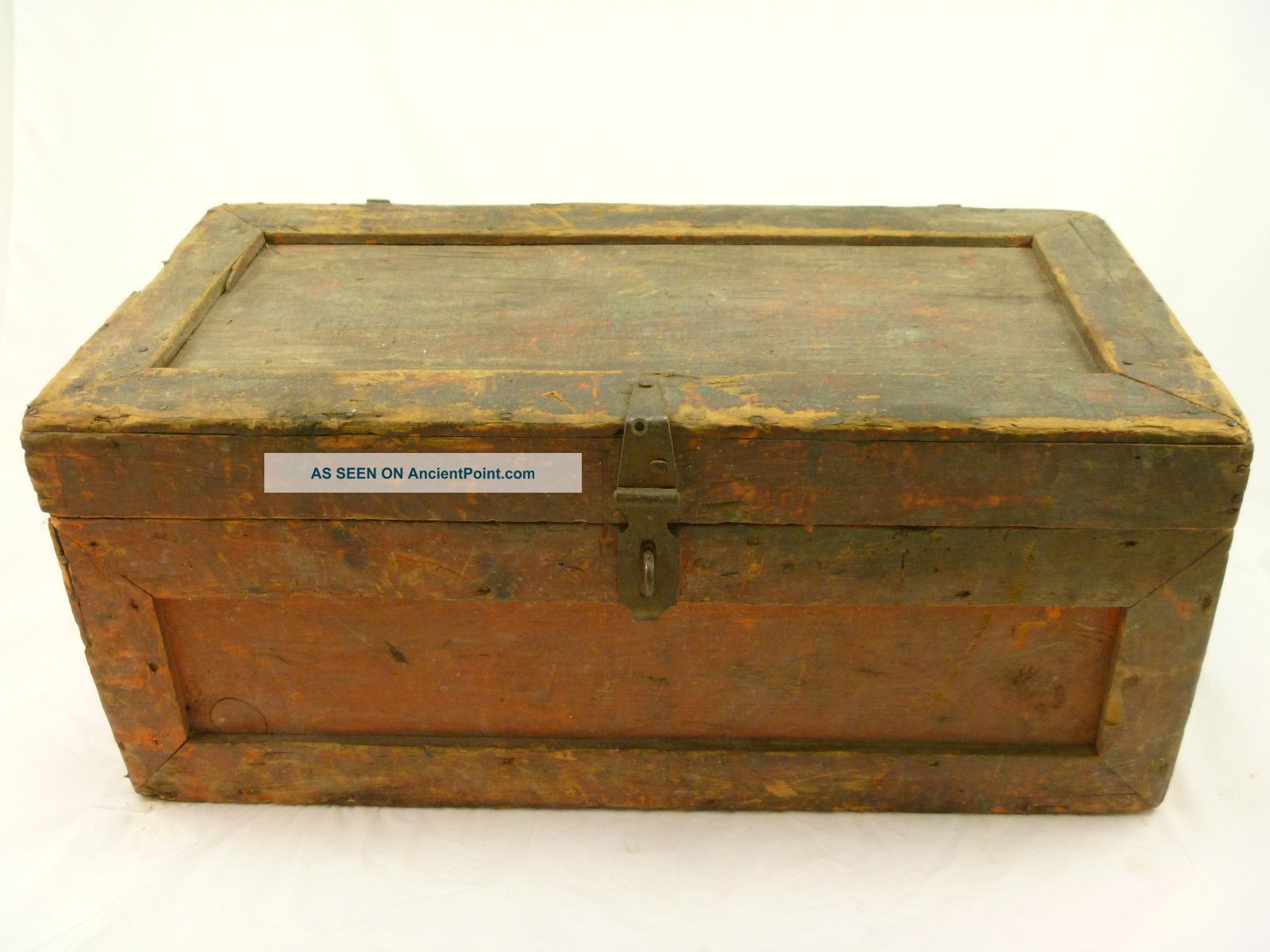 Vintage Antique Trunk Small Wooden Box Old Folk Art Early Crate Unknown photo
