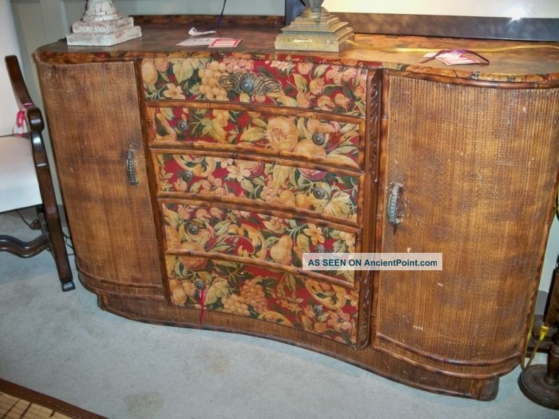 Antique English Bamboo Chest 5 Drawers And 2 Doors 1800-1899 photo