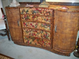Antique English Bamboo Chest 5 Drawers And 2 Doors photo