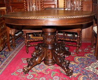 Exquisite Antique Henry Ii Hunt Scene Dining Table.  Made From Solid Oak. photo