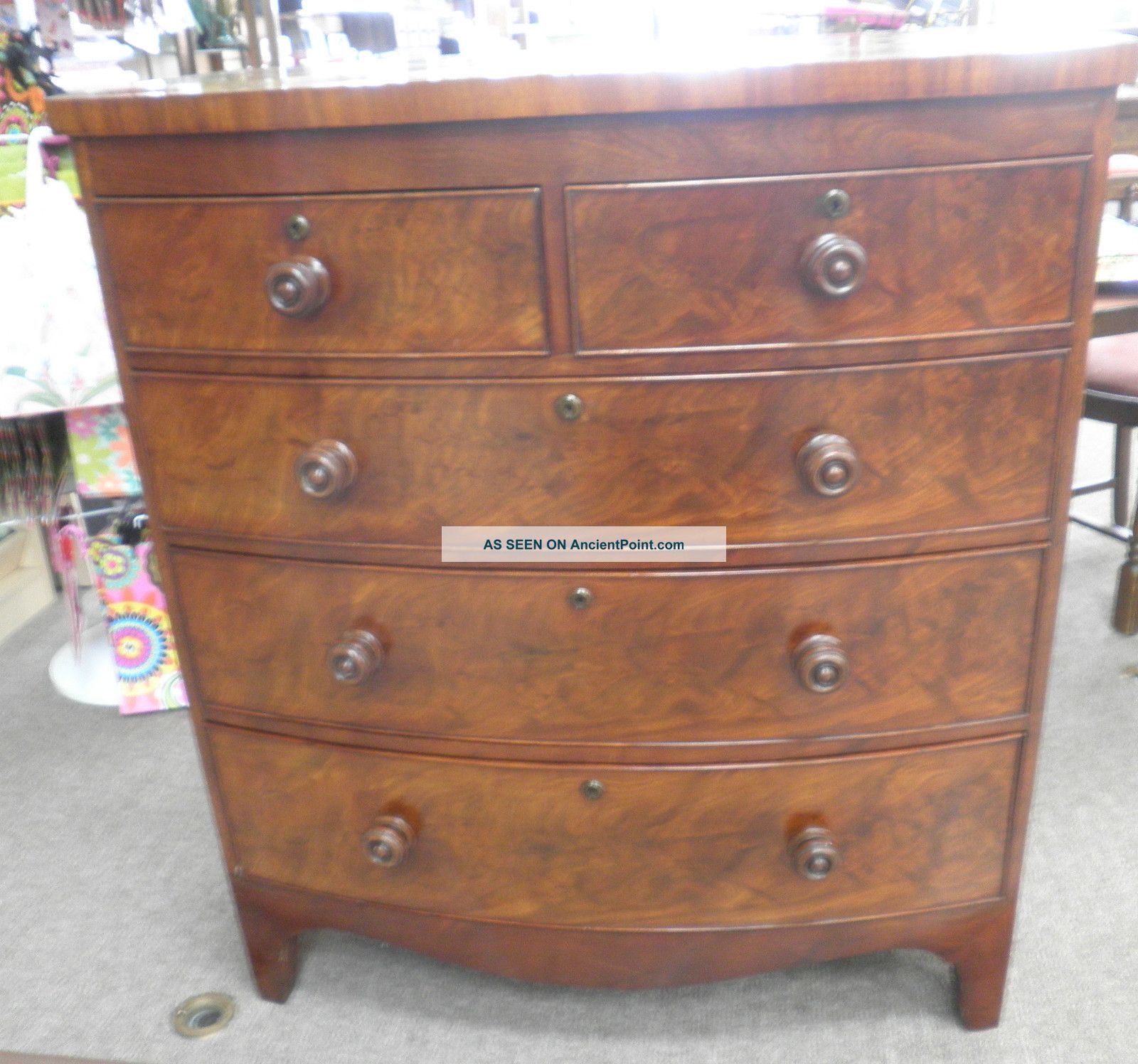 Antique Mahogany Bow Front Chest Of Drawers (english) Circa 1820 1800-1899 photo