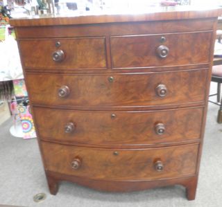 Antique Mahogany Bow Front Chest Of Drawers (english) Circa 1820 photo