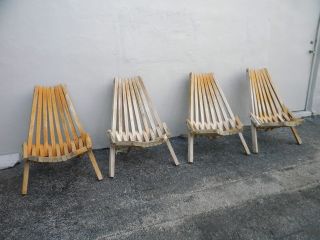 Set Of Four Mid Century Wooden Folding Chairs 2246 photo