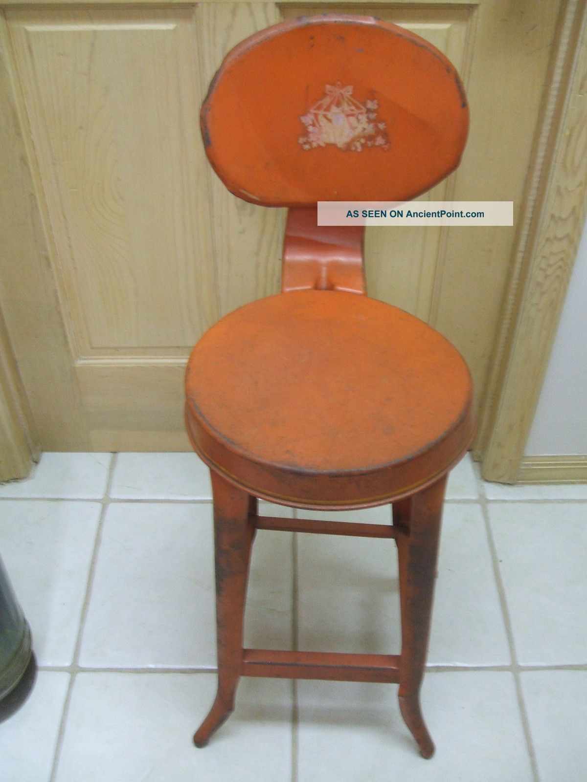 Vintage Metal Kitchen Chair ^^ Red Paint Unknown photo