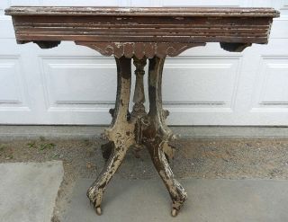 True Antique Shabby Chic Solid Walnut Eastlake Stand Old White Paint Great Look photo