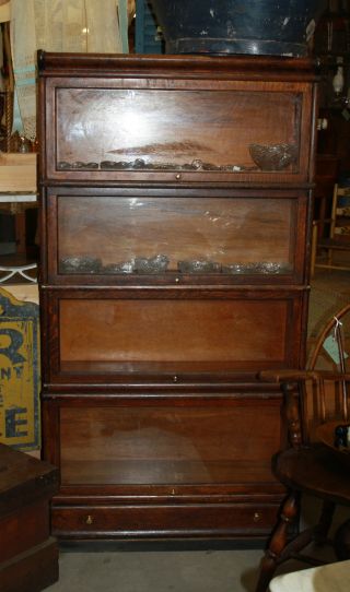Antique Oak Stacking Barrister Bookcase 5 Sections With Drawer photo