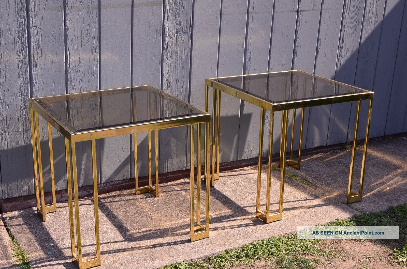 Mid Century Modern Milo Baughman Style Brass Side Tables Hollywood Regency Eames Mid century brass set of nest of tables. ancientpoint com