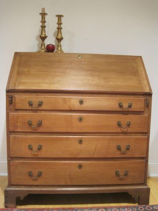 Antique 1700 New England Colonial Rare Chippendale Cherry Wood Slant Front Desk photo