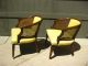 Pair Of Yellow Vintage French Hollywood Regency Club Chairs Cane Backing Post-1950 photo 1