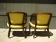 Pair Of Yellow Vintage French Hollywood Regency Club Chairs Cane Backing Post-1950 photo 2