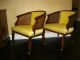 Pair Of Yellow Vintage French Hollywood Regency Club Chairs Cane Backing Post-1950 photo 3