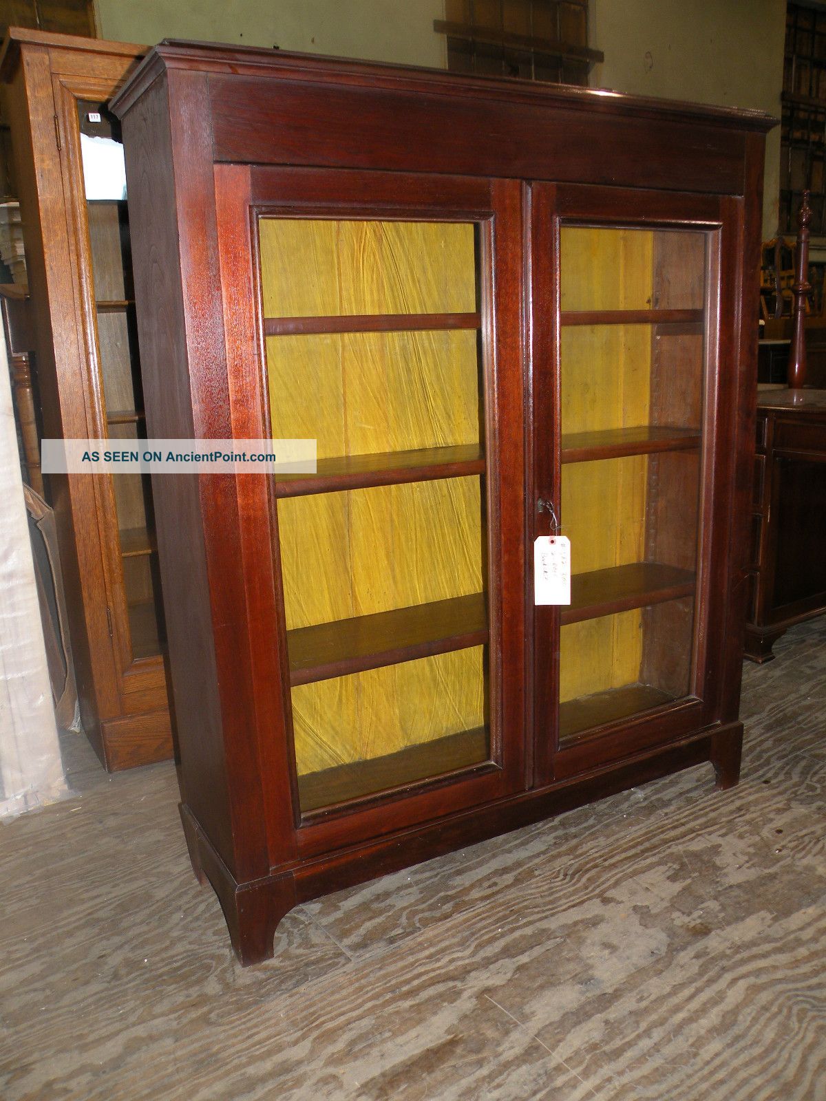 Antique 2 Door Bookcase Cabinet With Wavy Glass Unknown photo