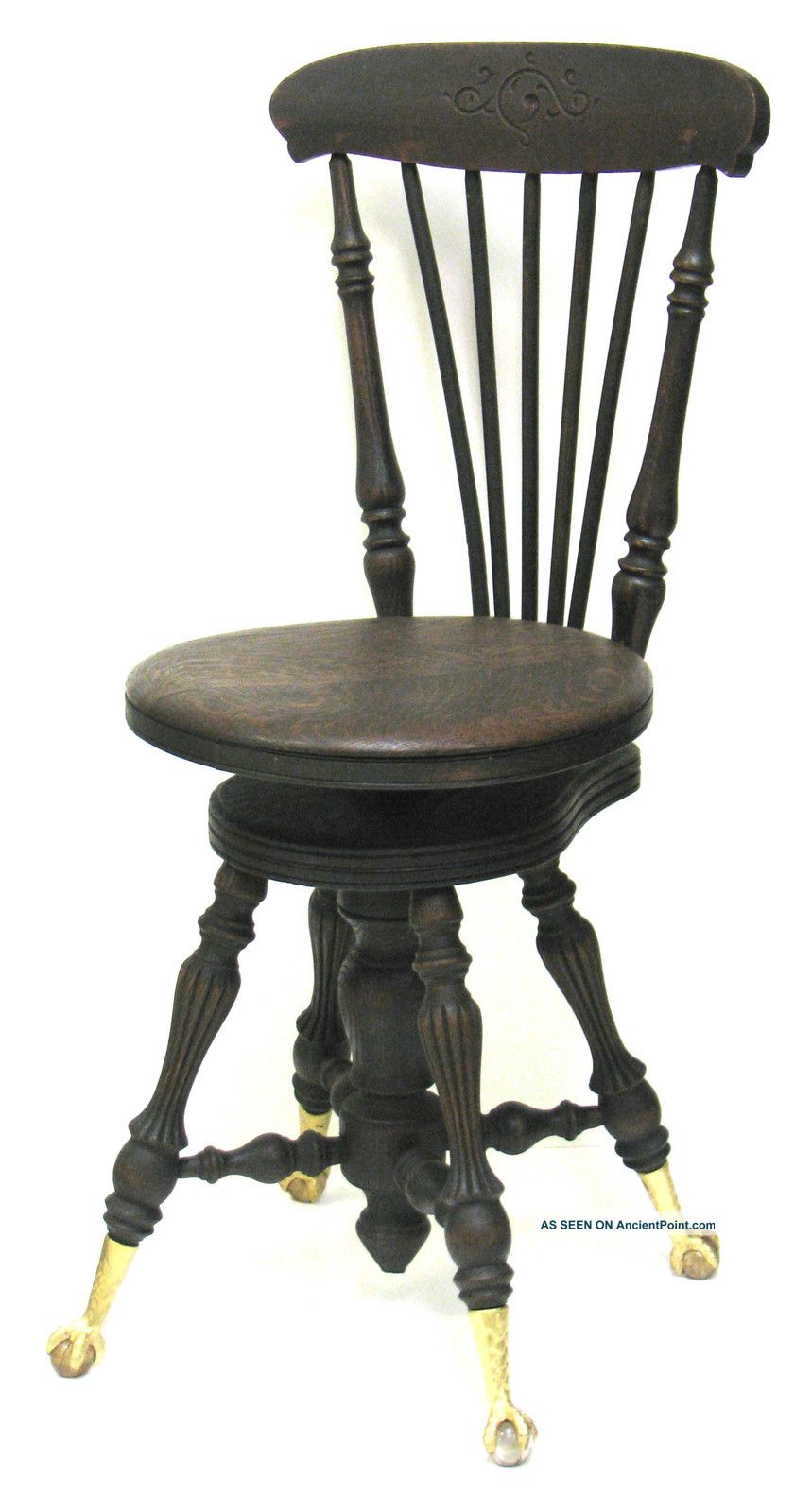 Rare Find - Antique Piano/instrument Player Chair With Adjustable Swivel Seat 1900-1950 photo