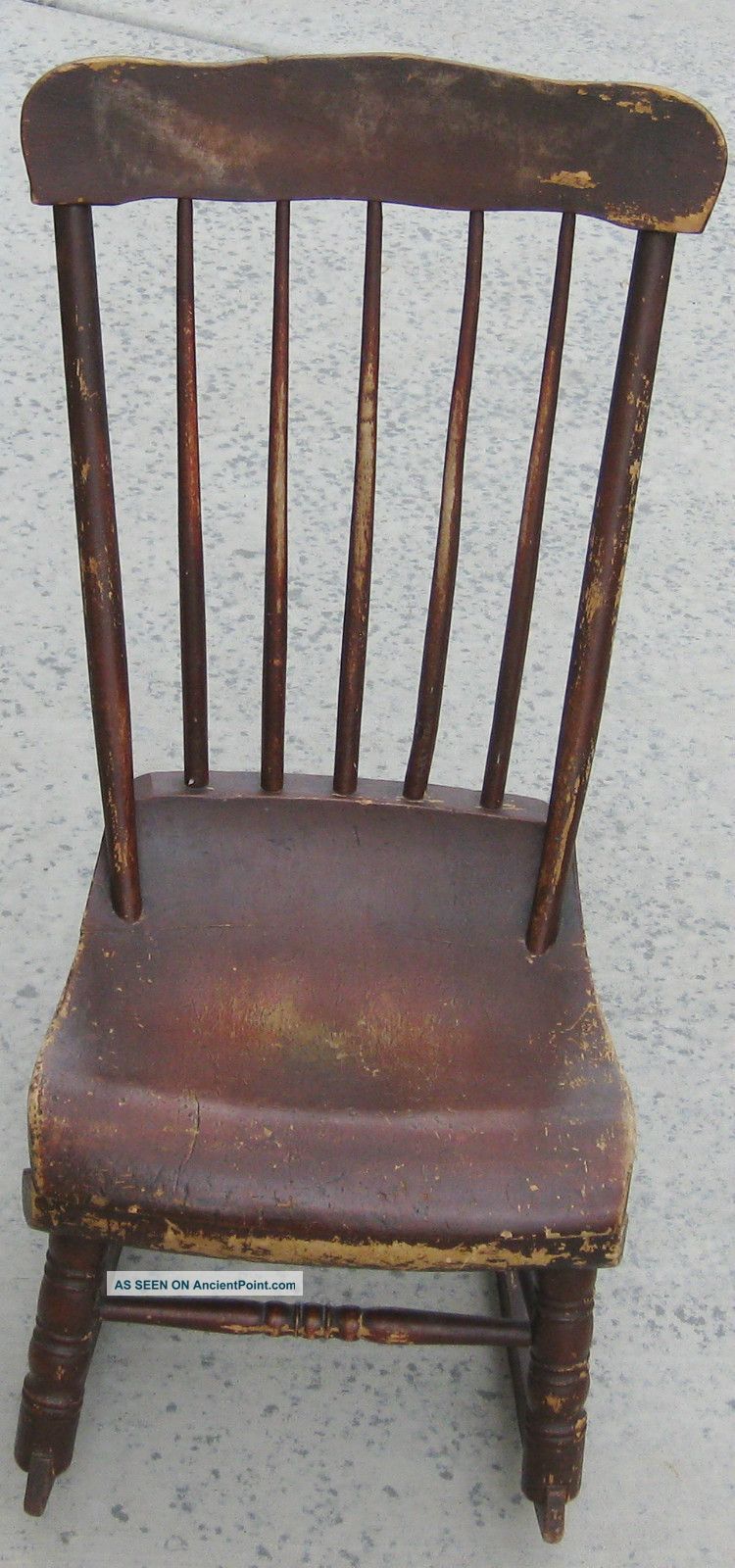 Antique 17 Brown Wood Rounded Carved Sewing Rocking Chair