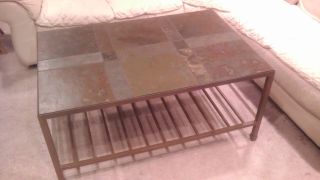 Rare Vintage Slate Tile Top Metal Frame Coffee Table Mint photo