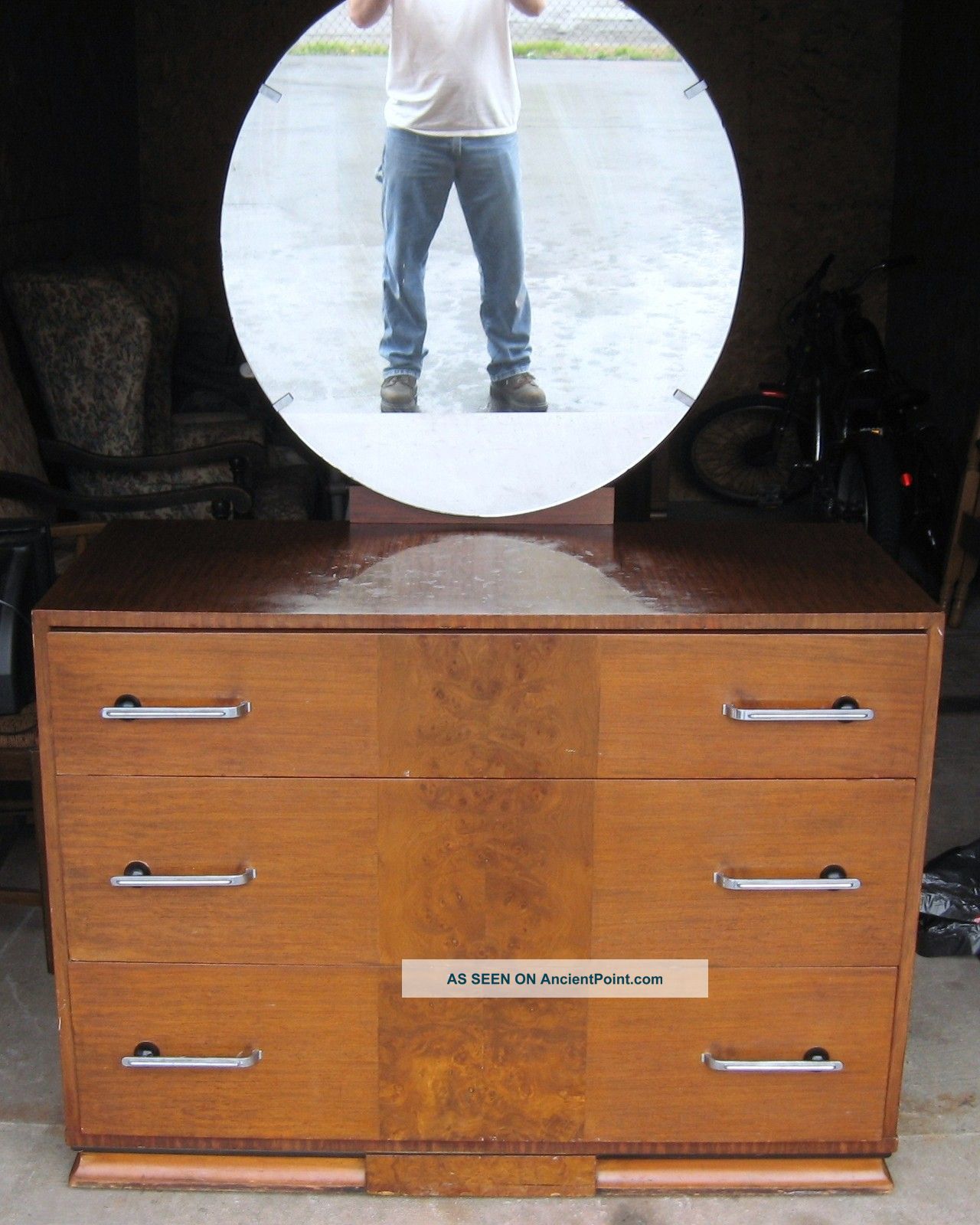 Antique 1930 S Rosens Furniture 3 Drawer Dresser W Round Mirror