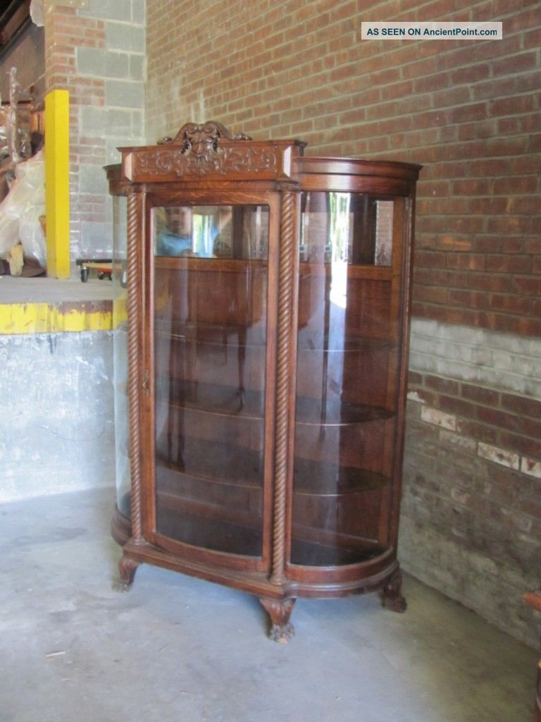 American Oak Victorian Northwind Face Paw Foot China Cabinet 11ny032 1800-1899 photo