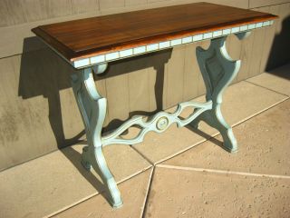 Vintage Entry Table Hand Painted Turquoise & Gold Art Deco Key Table Sofa Table photo