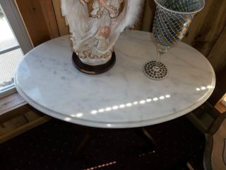 Oval Marble Top Mahogany Carved Parlor Table photo
