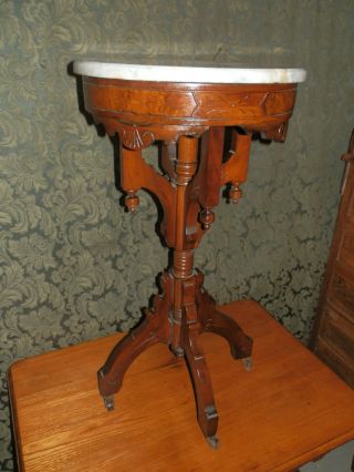 Fancy Antique Victorian Marble Top Lamp Table/plant Stand W/great Base photo