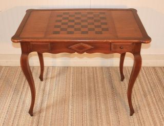 Vtg French Style 2 Drawer Scallop Game Table Checkers Chess Ethan Allen Quality photo