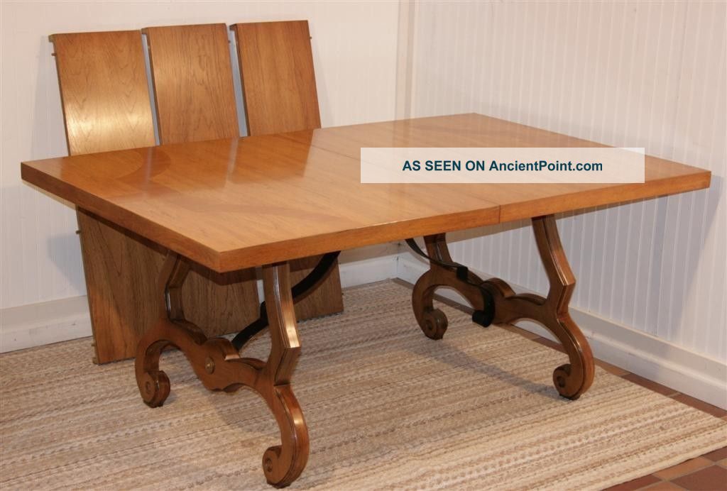 Antique Jacobean Regency Style Wrought Iron Base Inlaid Top Dining Room Table Post-1950 photo