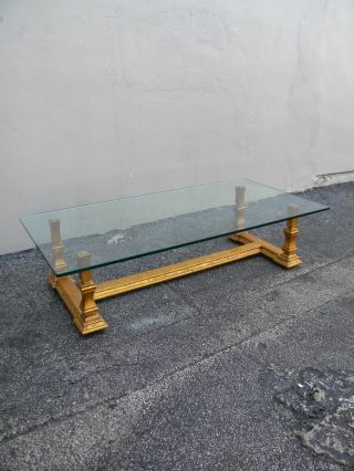 Mid - Century Hollywood Regency Gold - Leaf Glass Top Coffee Table 2460 photo