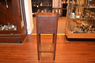 Antique Mission Oak Smoke Stand With Drawer Painted photo