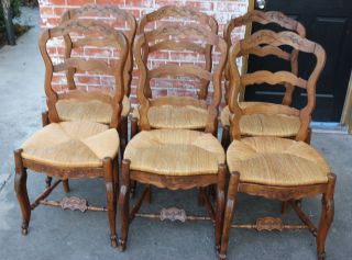 French Antique Louis Xv Walnut 6 Dining Chairs. photo