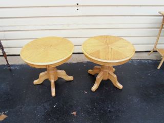 49318 Pair Solid Oak Lamp Table Stand S photo