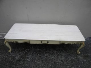 French Painted Marble Top Long Coffee Table With A Drawer 959 photo