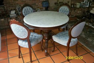 Victorian Set 4 Carved Chairs & Table With Marble Top photo