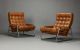 Pair Of Danish Leather Lounge Chairs With Sculpted Metal Frames Midcentury Mcm Post-1950 photo 1