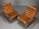 Pair Of Danish Leather Lounge Chairs With Sculpted Metal Frames Midcentury Mcm Post-1950 photo 2