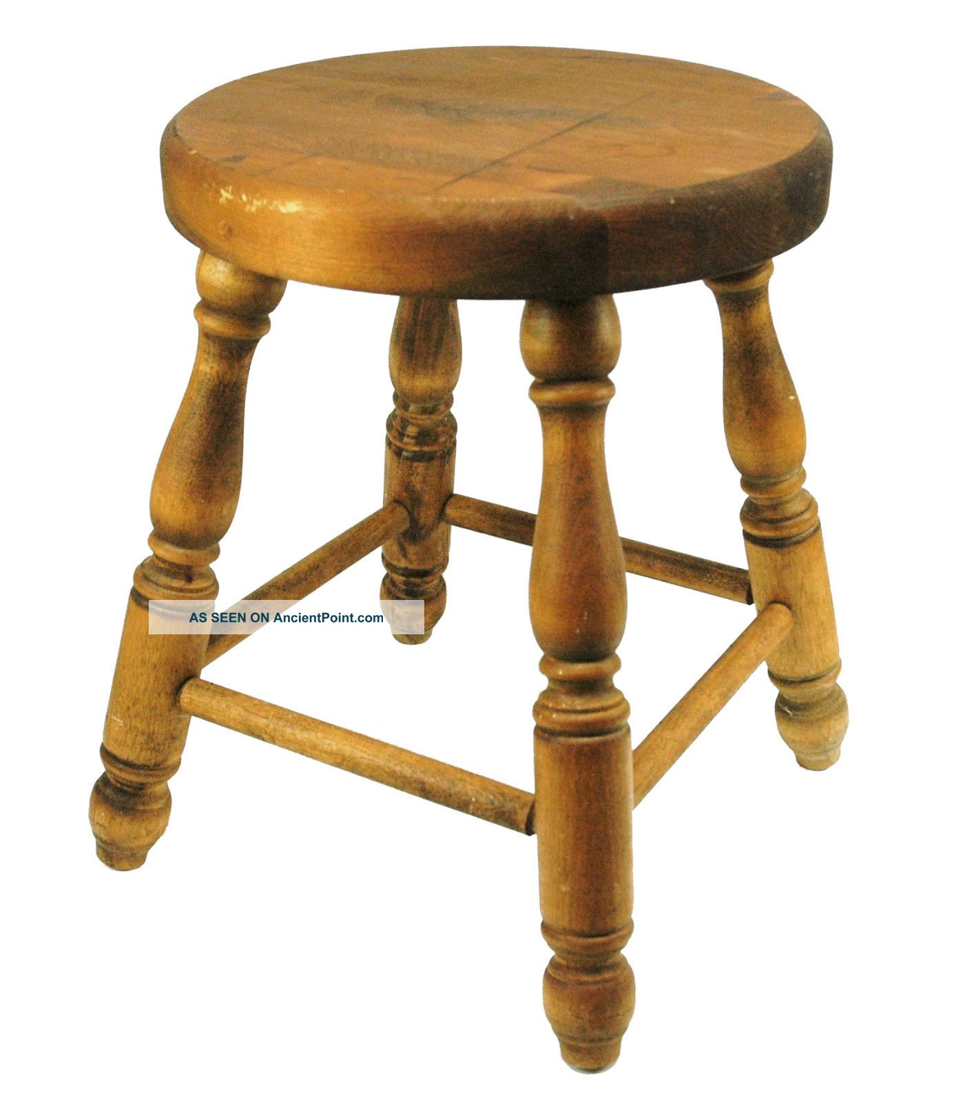 Small Wood Stool Solid Oak Butcher Block Vintage Piano Counter 18 