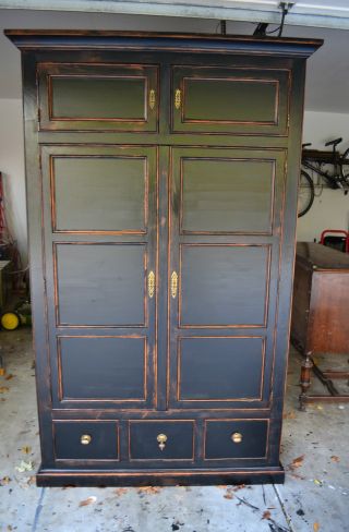Vintage Re - Stained & Distressed Black Henredon Armoire / Media Center photo