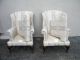 Pair Of Queen Anne Side By Side Wing Chairs By Bassett 2696a Post-1950 photo 1