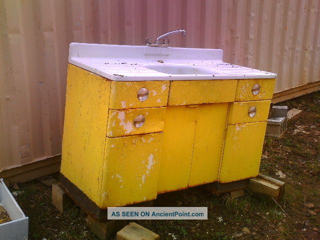 Vintage All Steel Kitchen Sink And Cabinet,  Functional But Needs Cosmetic Work Post-1950 photo