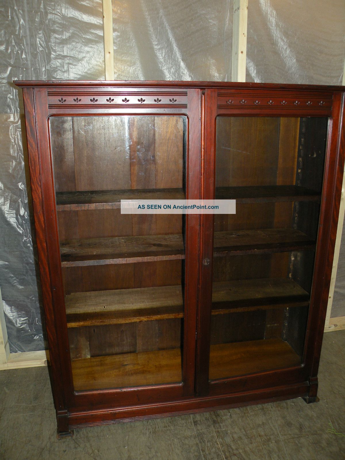 Antique 2 Door Butterprint Bookcase Cabinet With Wavy Glass Unknown photo