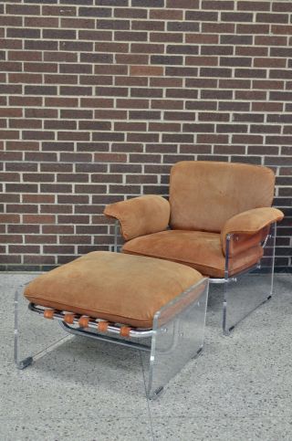 Mid Century Modern Pace Collection Lucite Chair And Ottoman Club Lounge Vintage photo
