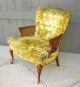 Vintage French Provincial Gold Tufted Crushed Velvet Cane Arm Chair By Claremont Post-1950 photo 2