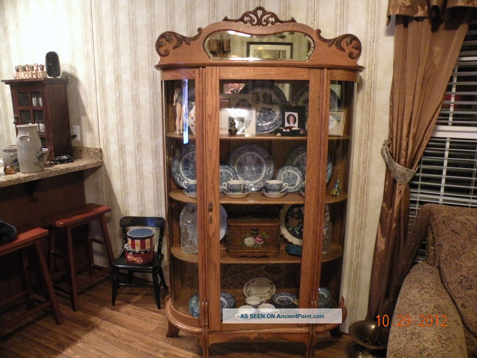 Antique Oak Curved Glass China Cabinet Beveled Mirror Larkin Outstanding Unknown photo