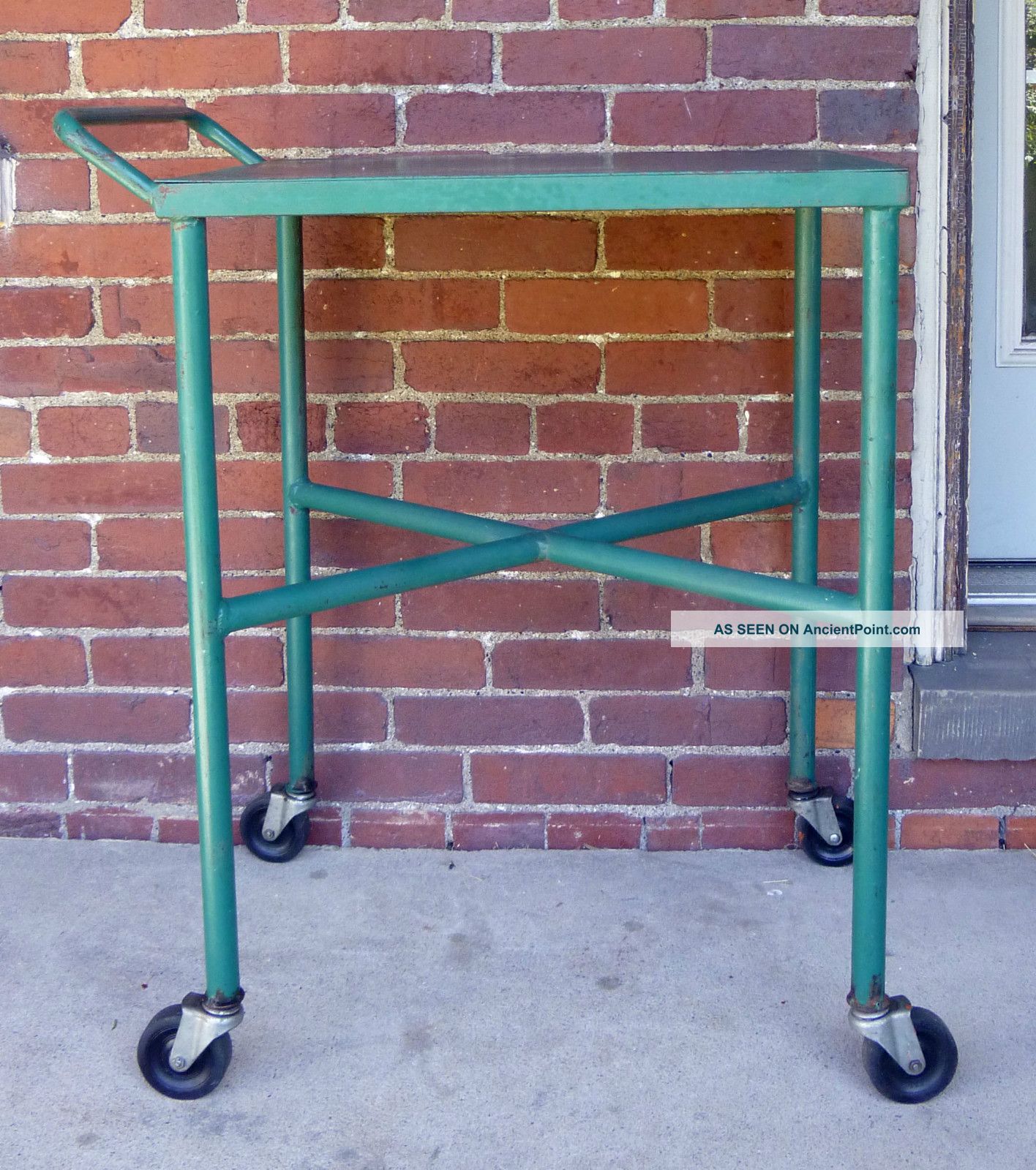 Vtg Industrial Bar Serving Cart Urban Loft Steampunk Iron End Side Table Post-1950 photo
